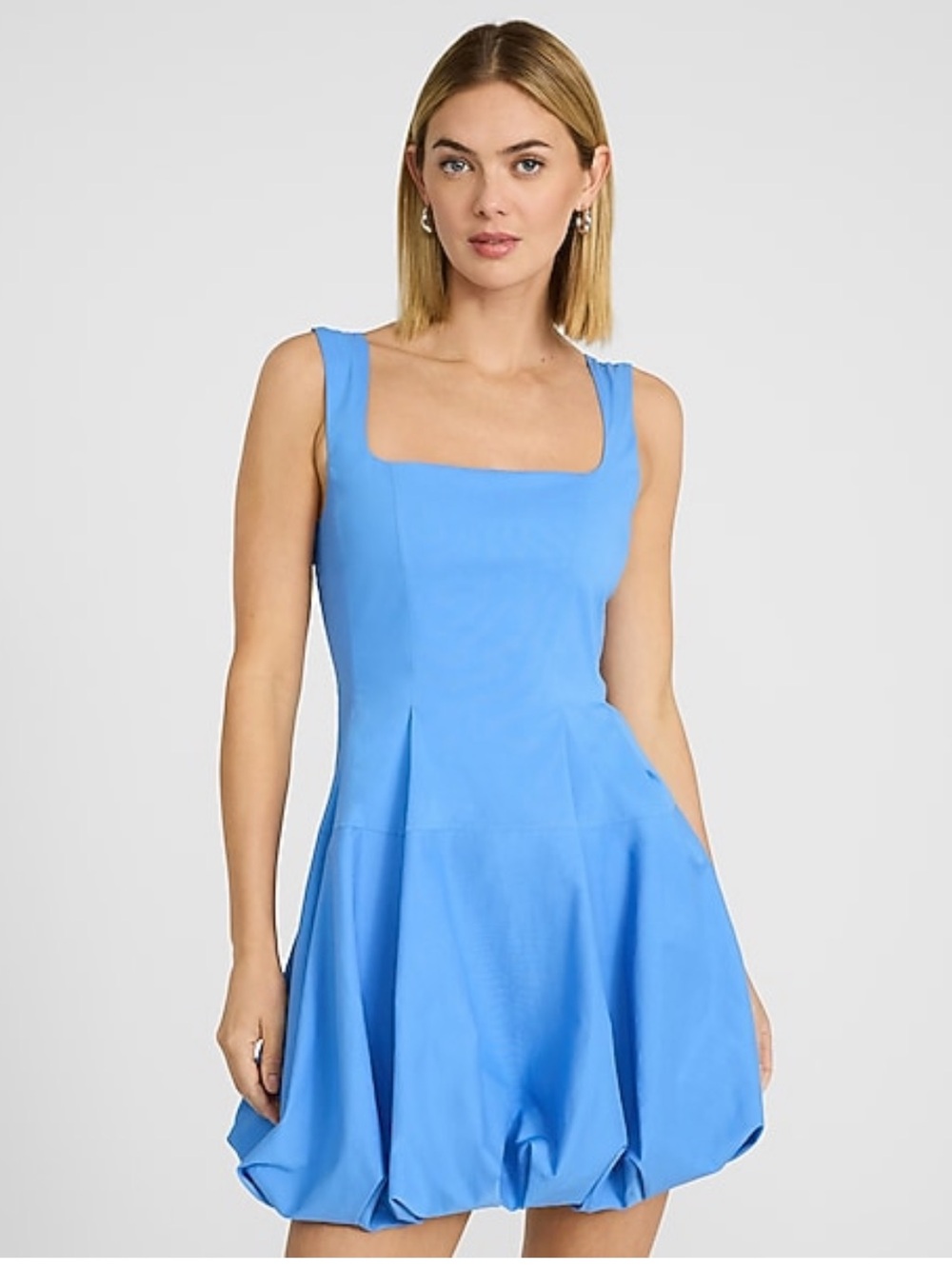 {Express} Square-Neck Blue Bubble Hem Dress